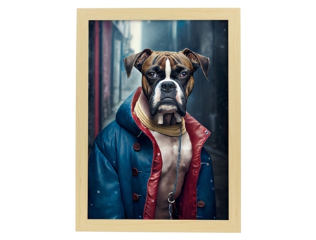 NACNIC Lámina Bulldog Paciente En Estilo Fotografía A Todo Color. Divertidas Ilustraciones Realistas De Animales Con Ropa Humana A4 Marco Madera.