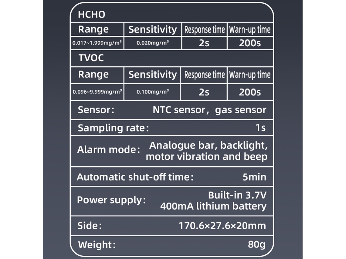 Detector De Calidad Del Aire Doméstico Con Sensor Semiconductor Para Tvoc Y Hcho, Con Pantalla Retroiluminada Y Cubierta Protectora De Silicona.