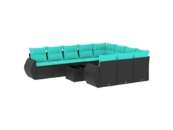 Conjunto de sofá de jardín de 11 piezas con cojines, ratán negro. Exclusivo de MAISON.