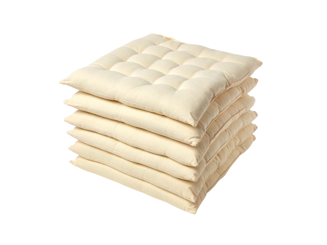 Homescapes Cream Plain Seat Pad With Straps, Cotton, 40 X 40 Cm, Set Of 6