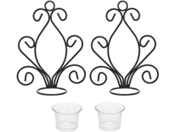 Candelabro de pared de hierro negro, juego de 2 piezas, candelabro integrado, estilo europeo, C Gokoco