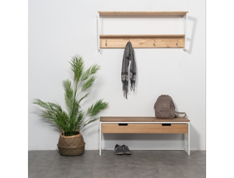 Banco y Estante de Entrada BO x FURNITURE (Madera - Blanco - 120 x 40 x 47 cm)