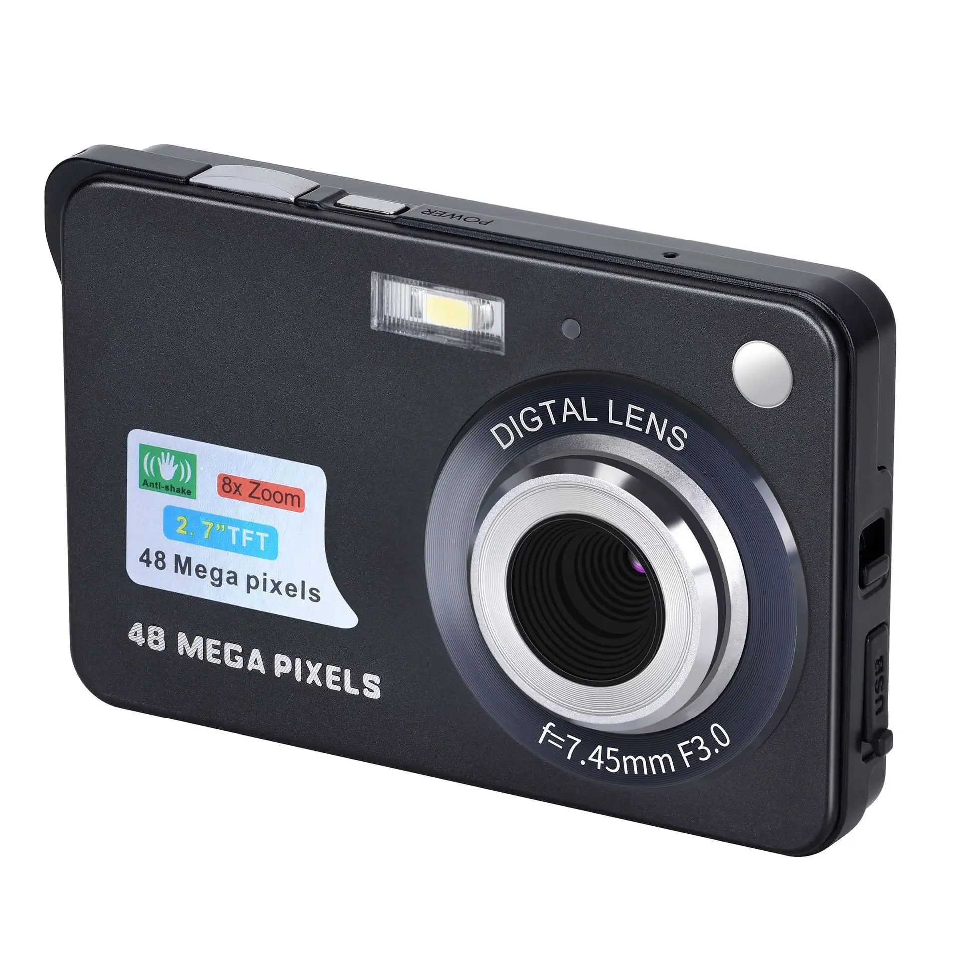 (negro) Cámara/videocámara Digital Infantil De Alta Definición Con Pantalla Lcd De 48 Mp Y Estabilización De Imagen Para Exteriores.
