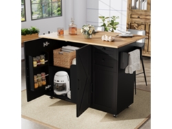 Isla De Cocina Moderna Con Armario Y Carrito Aparador, De Madera Negra.