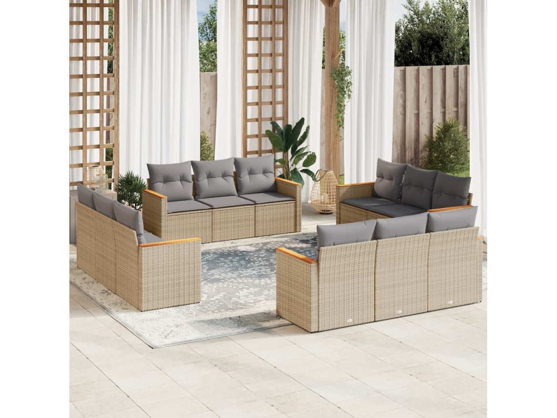 Conjunto de sofá de jardín de 12 piezas con cojines, mimbre beige mixto, DKD Home Decor