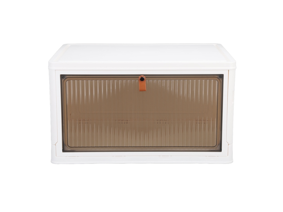 Caja de almacenamiento apilable y plegable, gran capacidad, ventana transparente con tapa, cesta de almacenamiento para armario