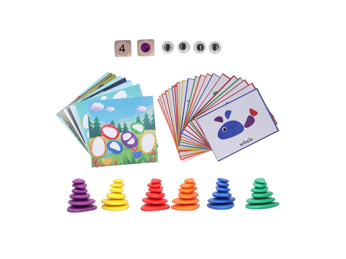 Blocos De Equilíbrio De Madeira Borracha Para Crianças Jogo Educativo Empilhamento De Pedras Coloridas