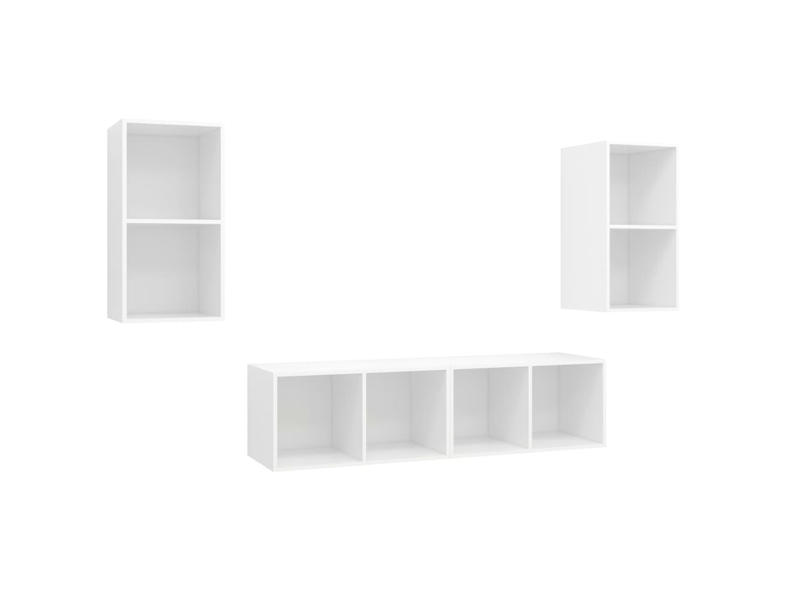 Conjunto de 4 muebles de TV de pared, derivados de madera, blanco, MAISON EXCLUSIVE
