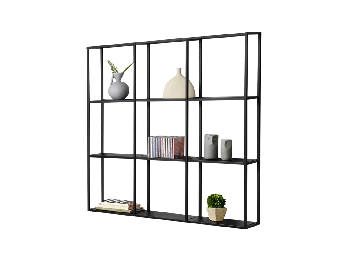 Estantería de Pared Jelsa con 9 Compartimentos Abiertos Librería Hierro 100 x 18 x 110 cm Negro [EN.CASA]