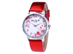 Reloj De Pulsera De Cuarzo Para Mujer, Esfera Redonda, Correa De Cuero Roja.
