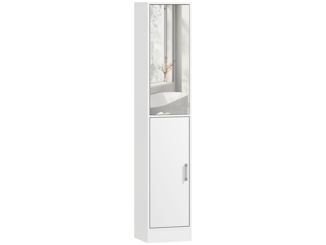 Mueble de baño con columna y espejo, 6 niveles, 2 puertas y estantes ajustables, 32x28x162cm, blanco VISTA