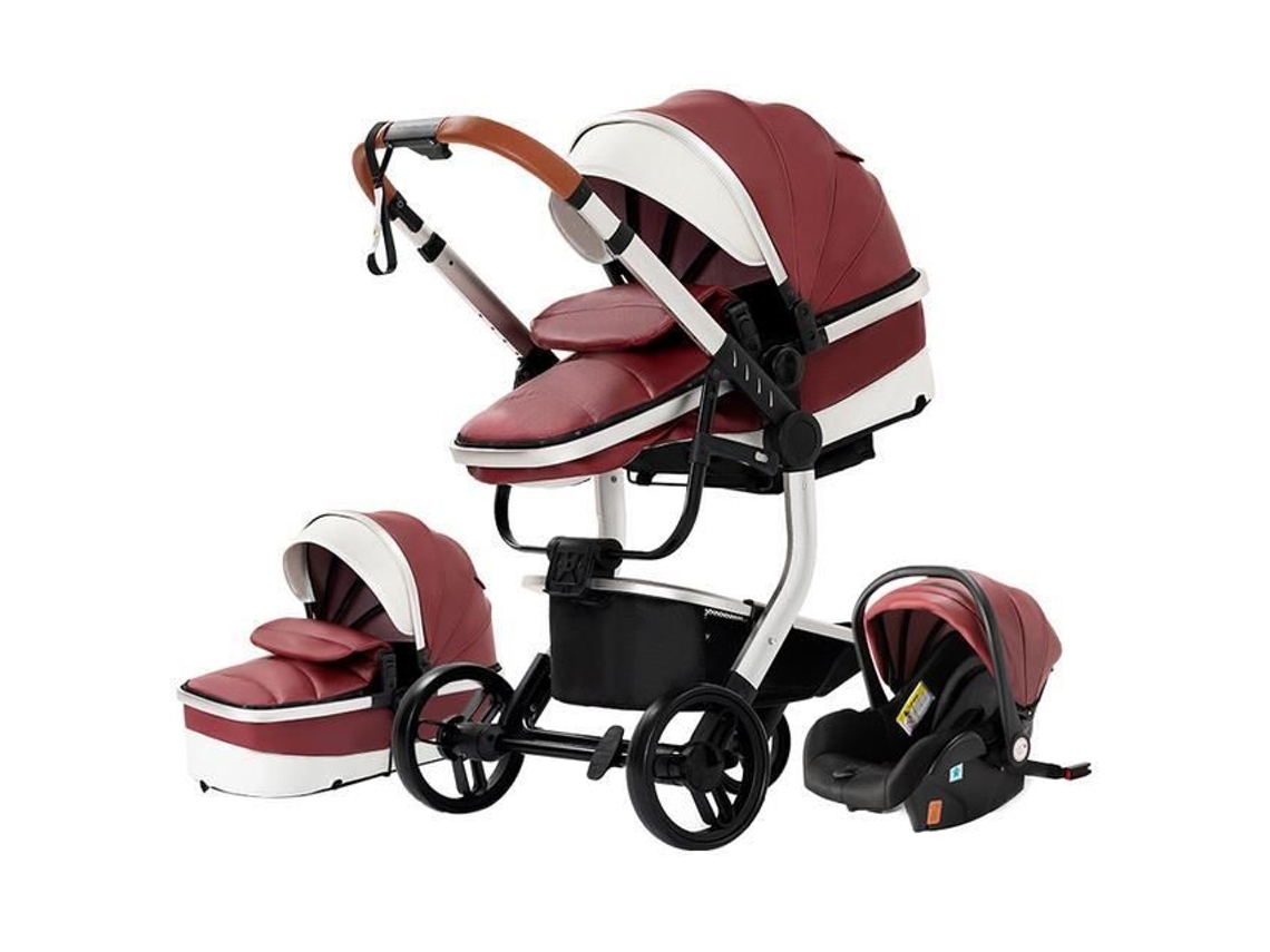 Cochecito de bebé 3 en 1, silla de auto, carcasa, trío, reversible, cuero sintético, ruedas antipinchazos, Canne Red.bazarland3 POS