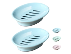Jortmrd - Jabonera de plástico (2 unidades, antideslizante, para ducha, con bandeja antigoteo y protector de jabón fácil de limpiar, azul)