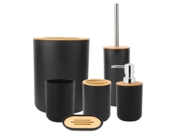 Juego de baño Baok de 6 piezas: jabonera, portacepillos de dientes, inodoro, botella de loción y accesorios (negro)