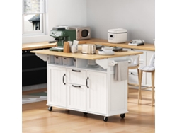 Isla De Cocina Móvil 120×40-60-80×92 Cm - Mesa Extensible, Con Cajones Y Toallero, Blanco