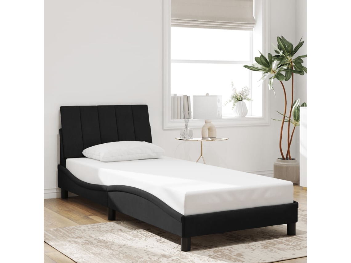 Estructura De Cama Sin Colchón Terciopelo Negro 90x190 Cm