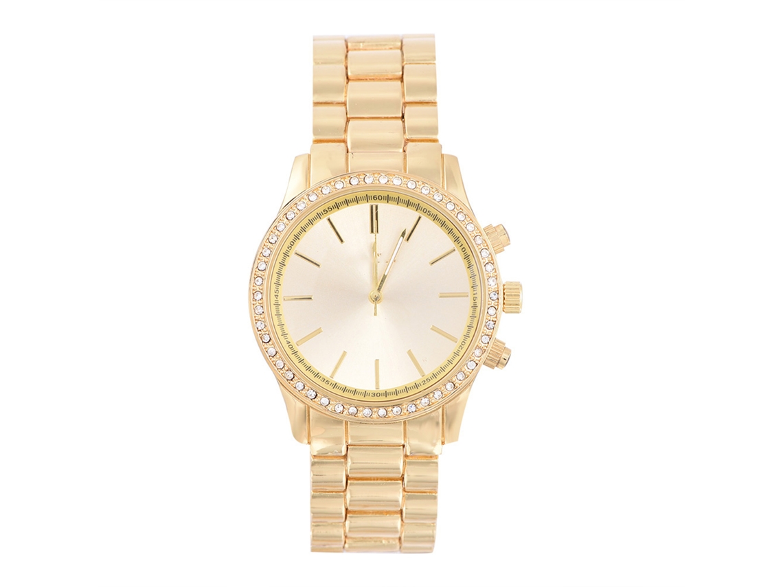 Reloj De Moda Para Mujer Con Diamantes De Imitación, Metal, Brazalete Ajustable, Movimiento Electrónico, Color Dorado.