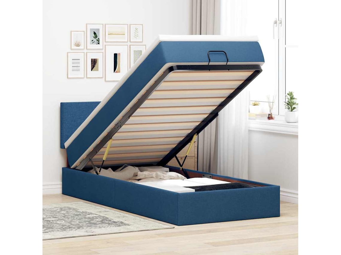 Cama Otomana Con Colchón Y Luces Led Azul 90x200 Cm Tela