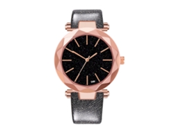 Reloj De Cuarzo Con Correa De Cuero Pu Modesto Dial Redondo Pulsera Mujer Negro