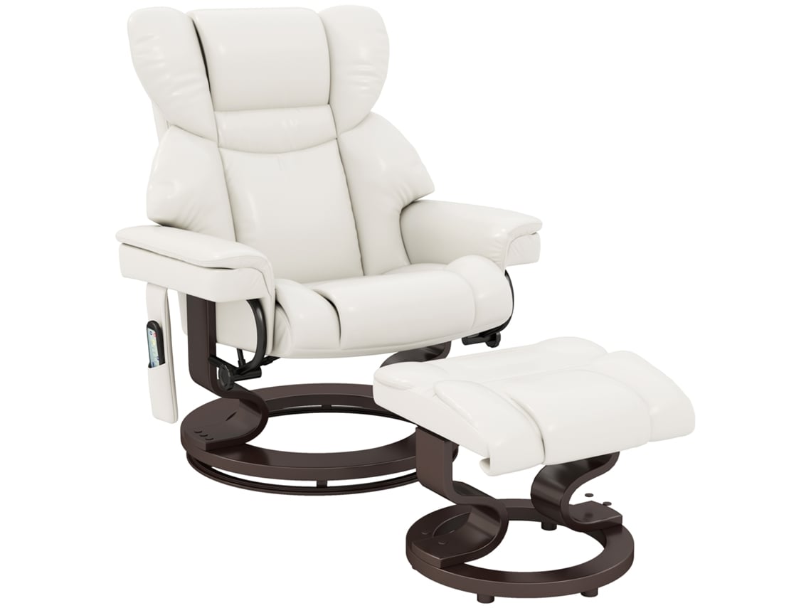 Sillón de masaje con reposapiés, piel sintética, 79x82x101 cm, color crema.