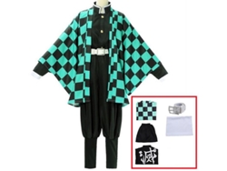 Traje De Cosplay: Kamado Tanjirou, Demon Slayer, Kimono, Peluca, Brinco Roupa, Halloween, Anime, Kimetsu No Yaiba