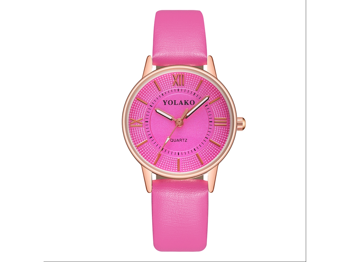 Reloj De Pulsera De Cuarzo Informal Para Mujer Con Correa De Pu, Rosa Intenso, Elegante.