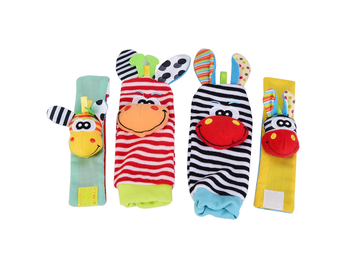 Brinquedos Rattle Para Bebê Meias E Pulseiras Animais Girafa E Burro B Sons Suaves