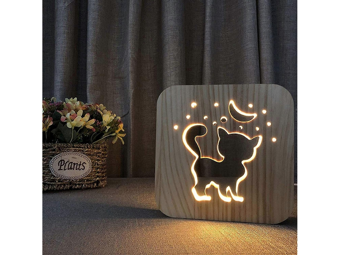 Luz nocturna LED Rosewell con forma de pata de animal, hecha de madera tallada, con puerto USB.