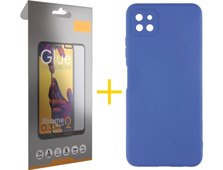Funda y Protector de Vidrio Full 1x Samsung Galaxy A22 5G SKYHE Silicona Líquida Azul