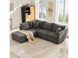 Sofá Modular 5 Plazas - Chaise Longue Convertible, L O U, Moderno, Salón, Apartamento, Gris
