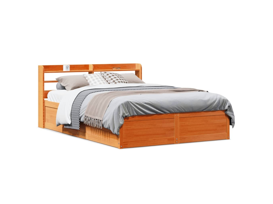 Estructura Cama Con Cabecero Madera Pino Marrón Cera 120x200 Cm