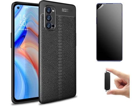 Kit Carcasa, Protector Y Soporte Oppo Reno 4 Pro 5G Ultimatte Rugged Leather Negro