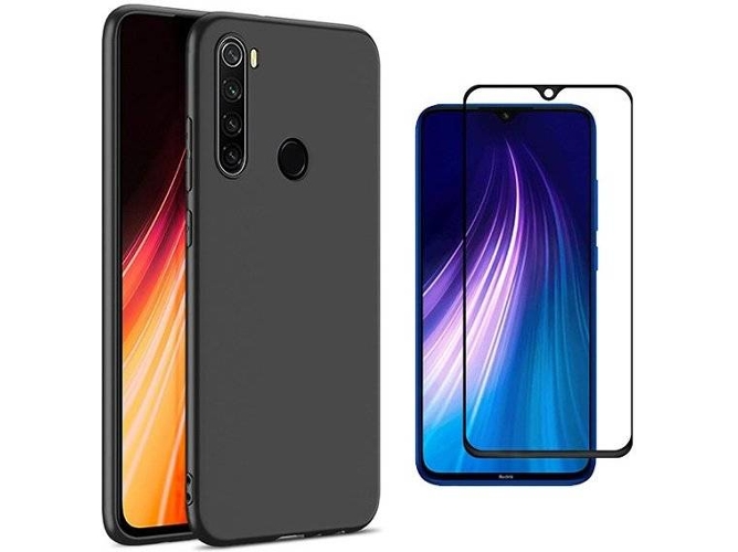 Kit Carcasa y Protector de Cristal 5D Full Cover Xiaomi Redmi Note 8 Silicona Negro