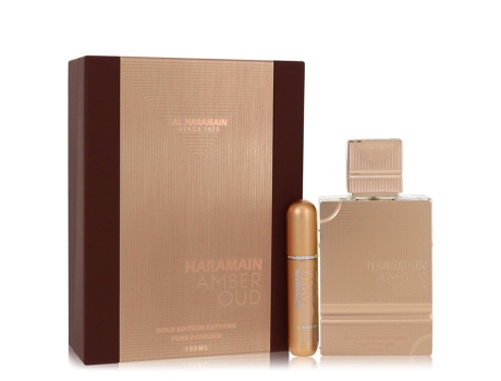 Coffret Al Haramain Amber Oud Gold Edition Extreme by Al Haramain Gift Set 3.4 oz 3.4 Pure Perfume Spray + 0.34 oz Refillable Spray (100 ml)