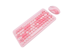 Conjunto De Teclado Y Ratón Con Teclas Redondas Retro Inalámbrico 2.4g Rosa