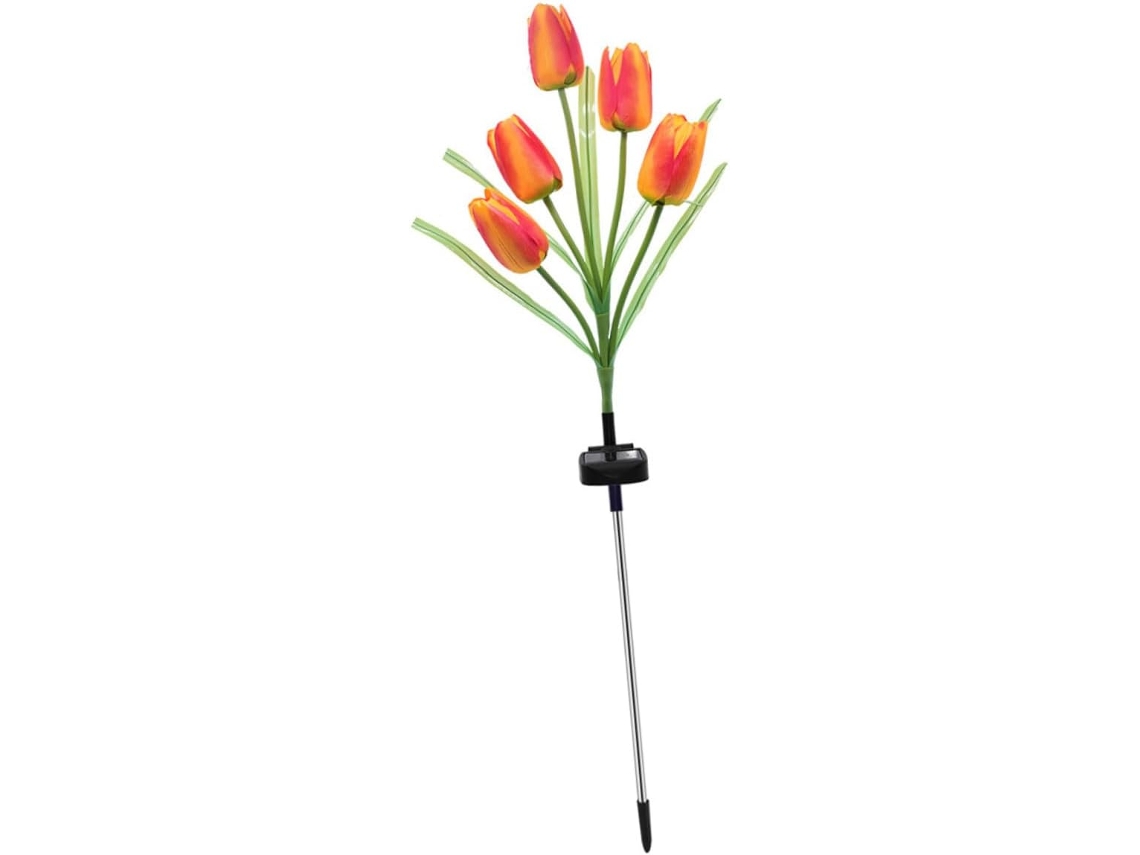 Lámpara solar de jardín Slowmoose con tulipanes rojos, acero inoxidable y seda.