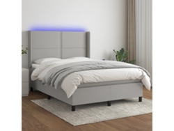 Cama box spring colchón y luces LED tela gris claro 140x200 cm