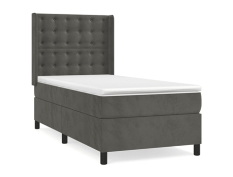 vidaXL Cama con somier y colchón 90x200 cm terciopelo gris oscuro