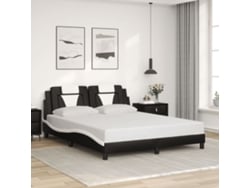 Estructura Cama Cabecero Cuero Sintético Negro Blanco 160x200cm