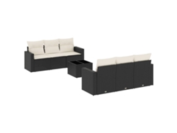 Maison Exclusive - Conjunto de sofá de jardín de 7 piezas con cojines de mimbre y patas negras
