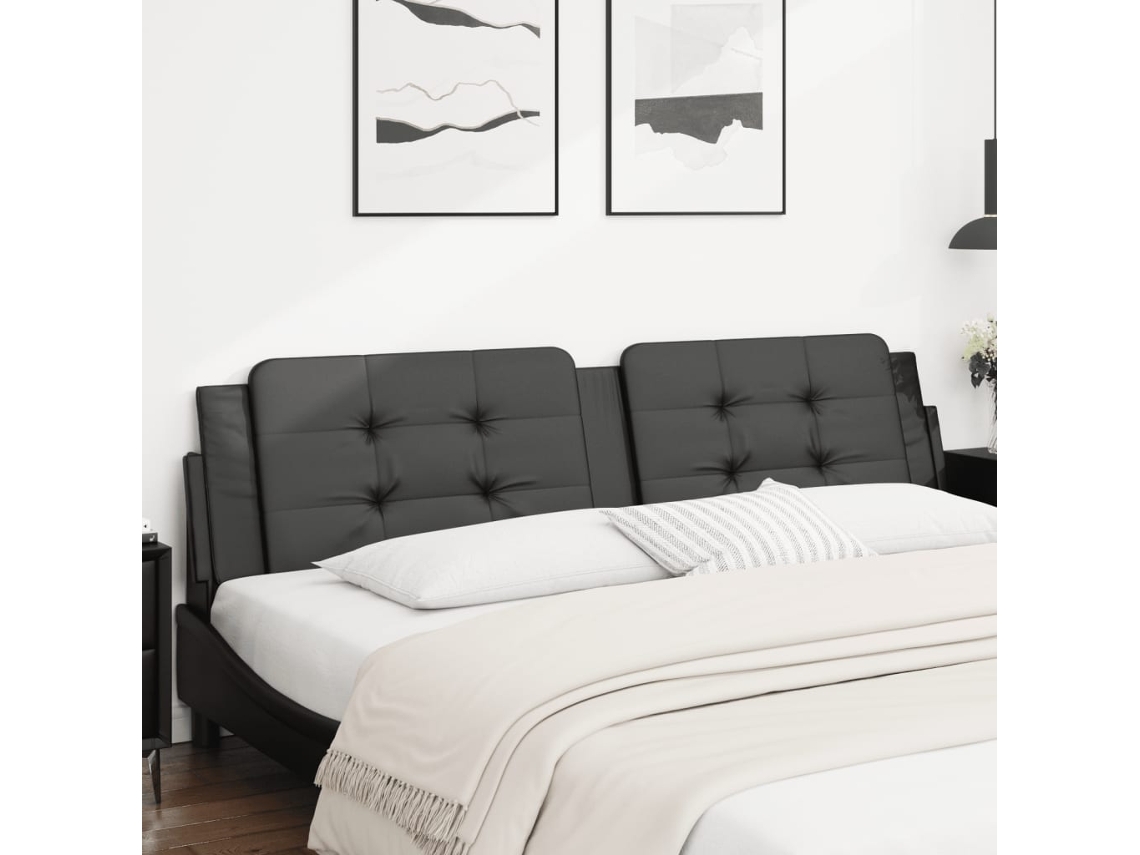 Cabecero De Cama Acolchado Cuero Sintético Negro 200 Cm