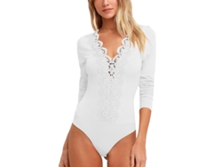 2026-bodysuit De Mujer Con Cuello V, Mangas Largas, Encaje Y Botones, Estilo Elegante Y Moderno Para Fiestas