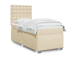 Cama Box Spring Con Colchón Tela Color Crema 90x200 Cm