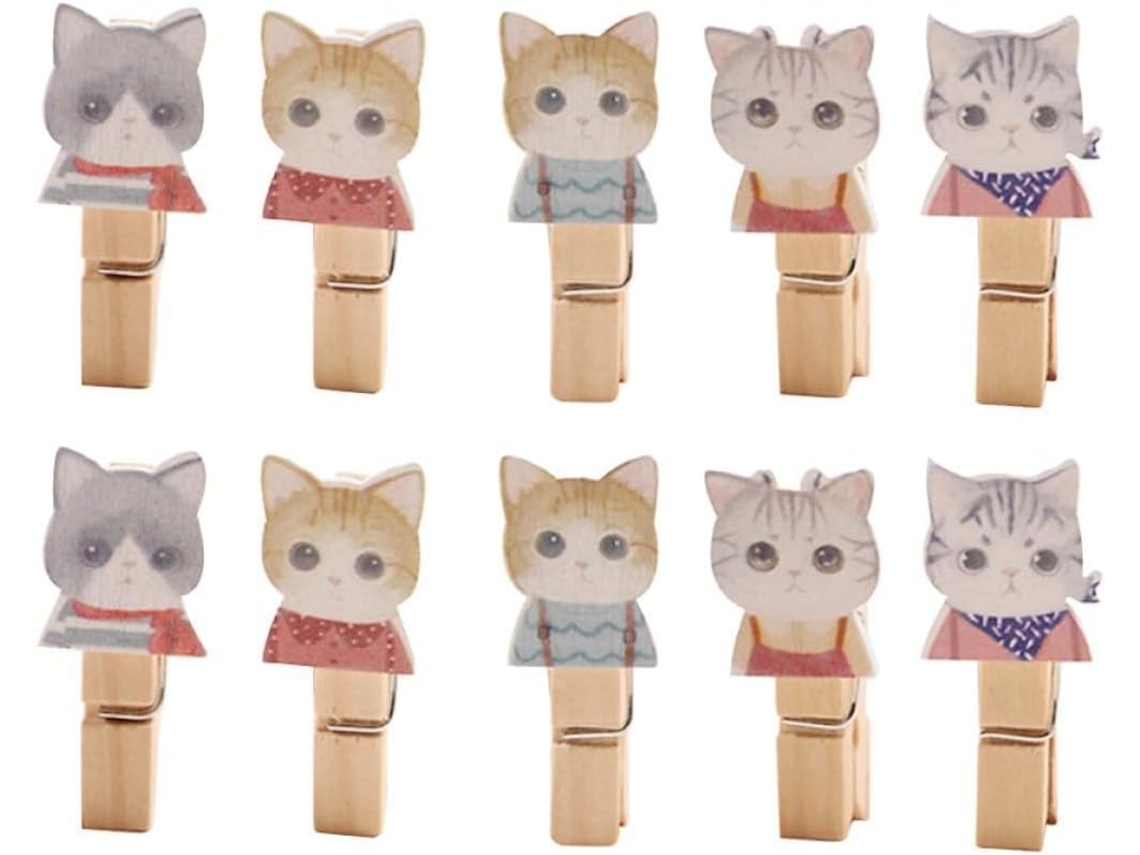Juego 10 Pequeños Clips Decorativos Madera Diseño Resistentes Duraderos Cable 1 2 Manualidades Decoración