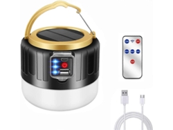 Lámpara LED recargable Rebe para camping, USB, alimentación solar, batería externa de 5200 mAh, resistente al agua IPX6, 5 modos SOS, color negro.