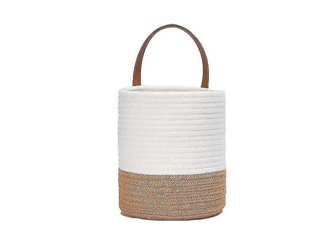 2026-maceta Colgante De Mimbre Blanco Para Pared, Canasta Tejida Con Asa De Cuero, 30x16cm, 1 Pieza