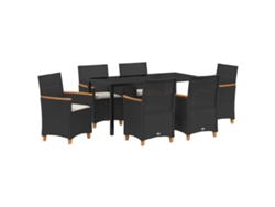 Conjunto de comedor de jardín Vidaxl de 7 piezas con cojines de ratán negro