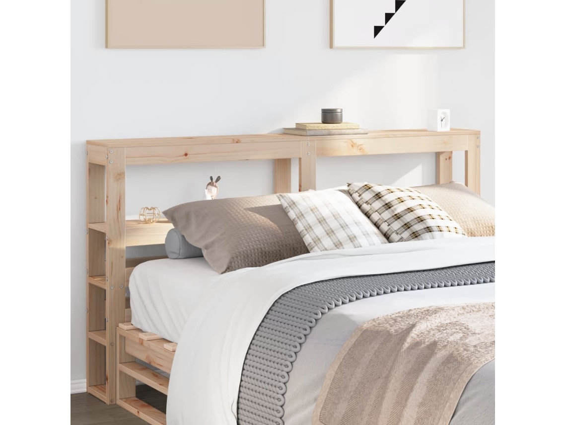 Cabecero De Cama Con Estantes Madera Maciza De Pino 120 Cm
