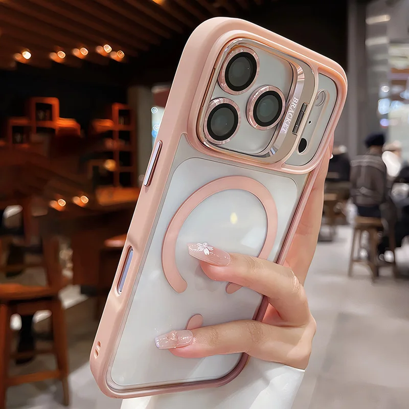 (iphone 11 Rosa) Funda Magnética Transparente Para Teléfono, Soporte Acrílico, Lente De Cristal.