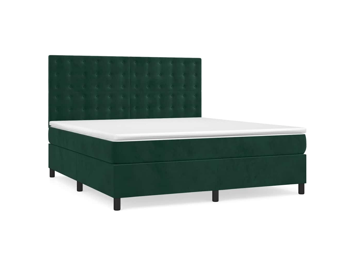 Maison Exclusive - Cama Box Spring Con Colchón Terciopelo Verde Oscuro 160x200 Cm